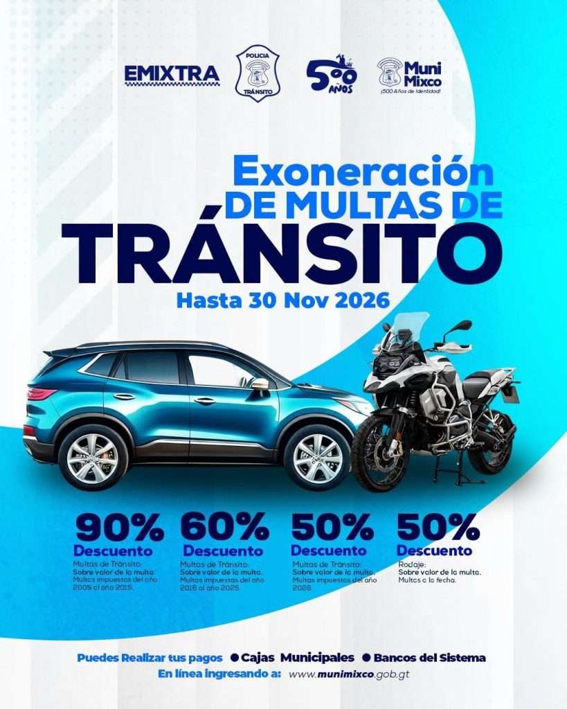 Multas de tránsito en Mixco: estos son los descuentos según el año de la sanción